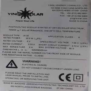پنل خورشیدی پروژکتوری مدل Yingli ظرفیت 20 وات