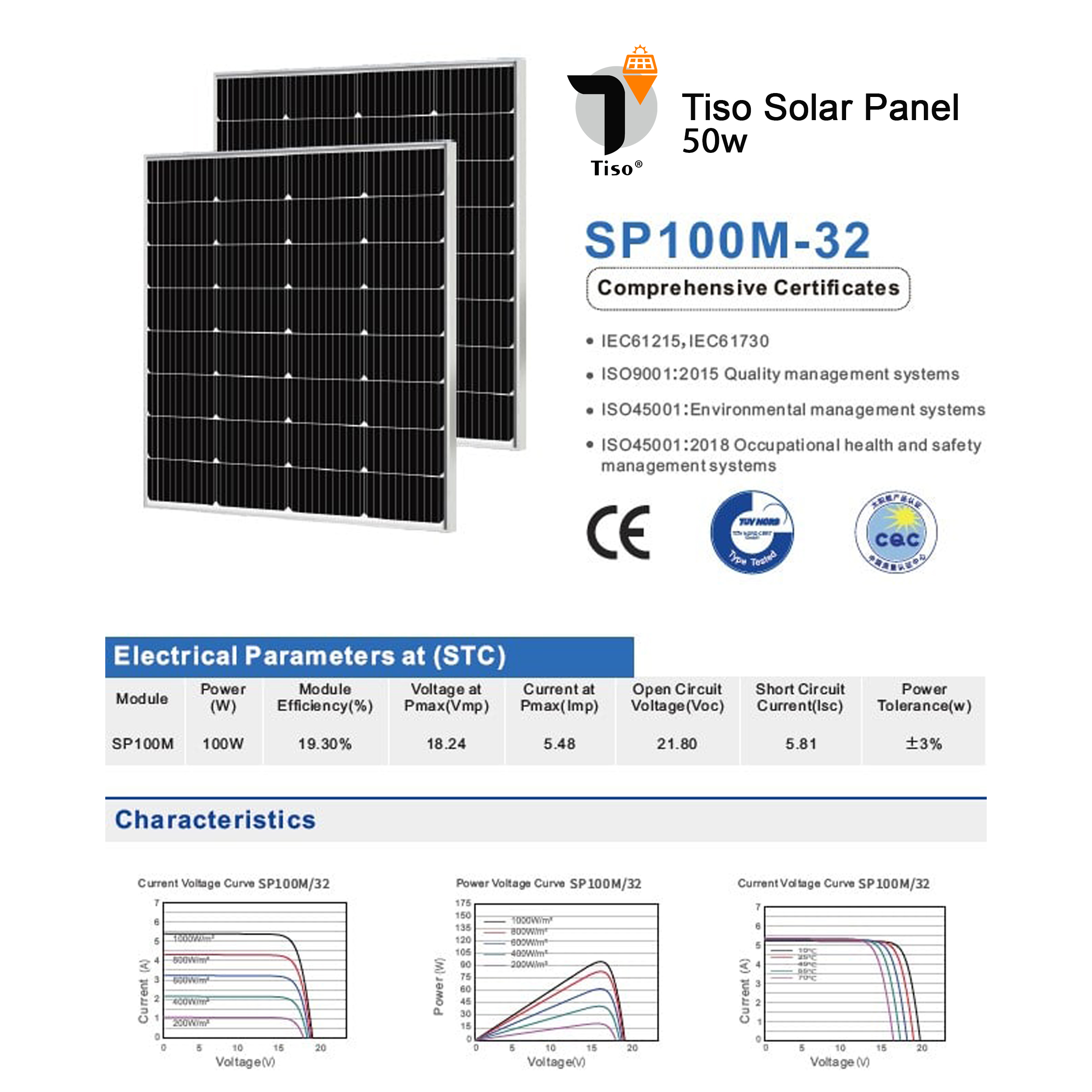 پنل خورشیدی تیسو مدل TM100W-18v ظرفیت 100وات مجموعه 2 عددی پنل خورشیدی تیسو مدل TM100W-18v ظرفیت 100وات مجموعه 2 عددی