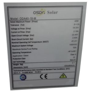 پنل خورشیدی اوسدا سولار مدل ODA40-18-M ظرفیت 40 وات