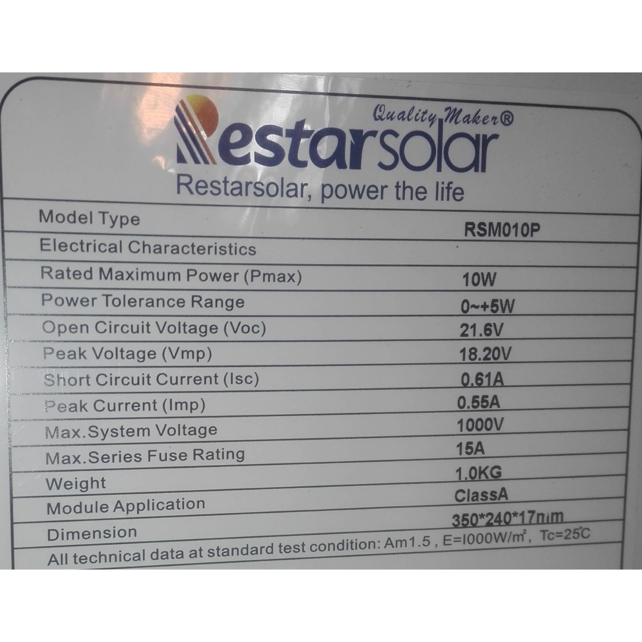 پنل خورشیدی رستار سولار مدلRSM010P پنل خورشیدی رستار سولار مدلRSM010P
