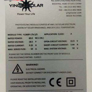 پنل خورشیدی یینگلی سولار مدل YL060P-17b ظرفیت 60 وات